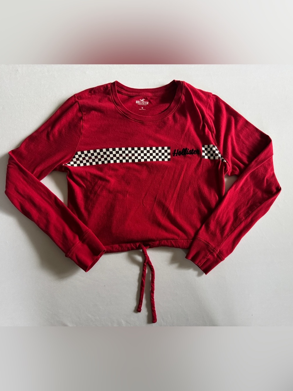 Hollister California Red Checkered Tie Front Crop Top Racer Core Sz M